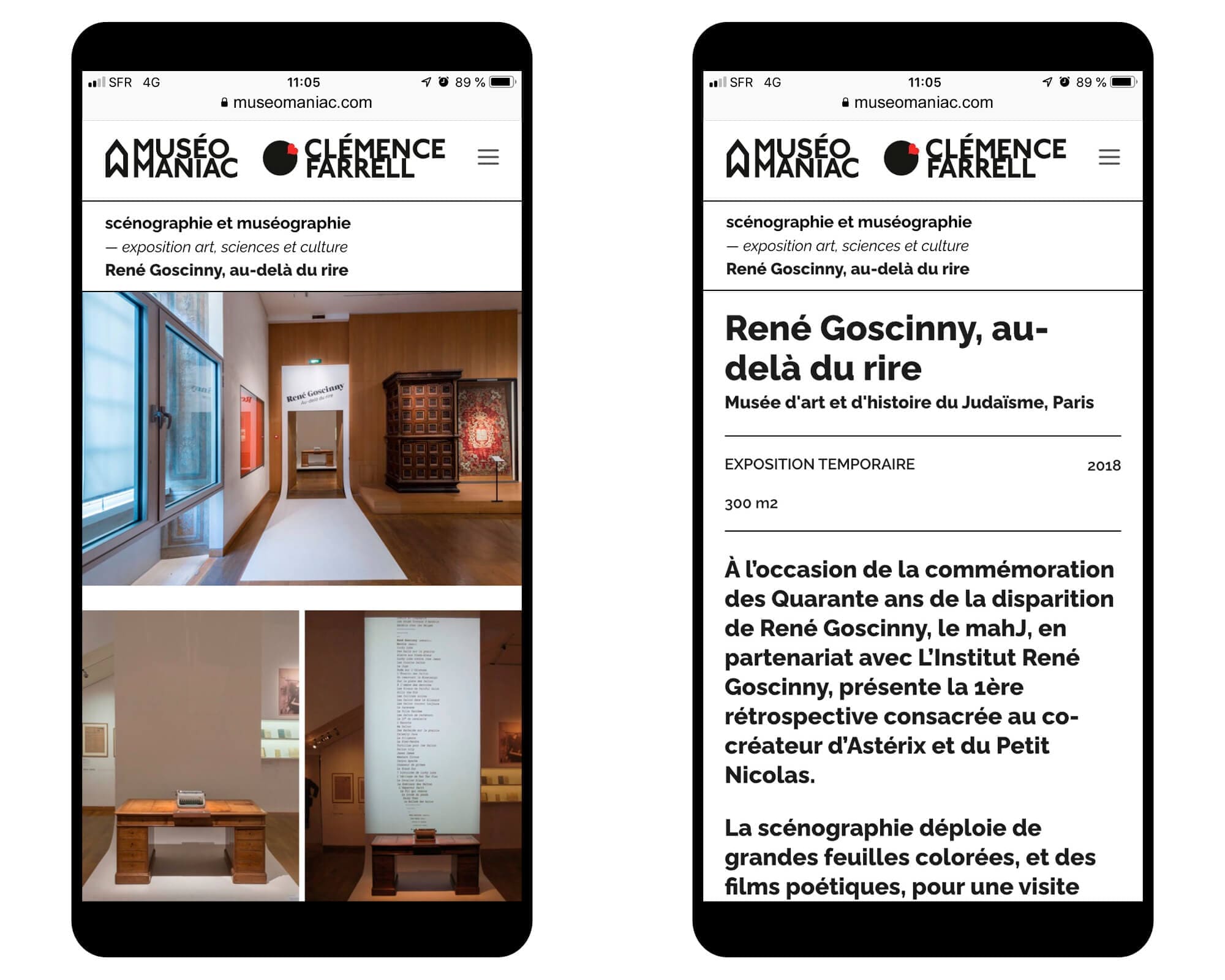 La version responsive de l'article sur la scénographie de l'exposition René Goscinny par l'agence Clémence Farrell, maquette et design web IchetKar