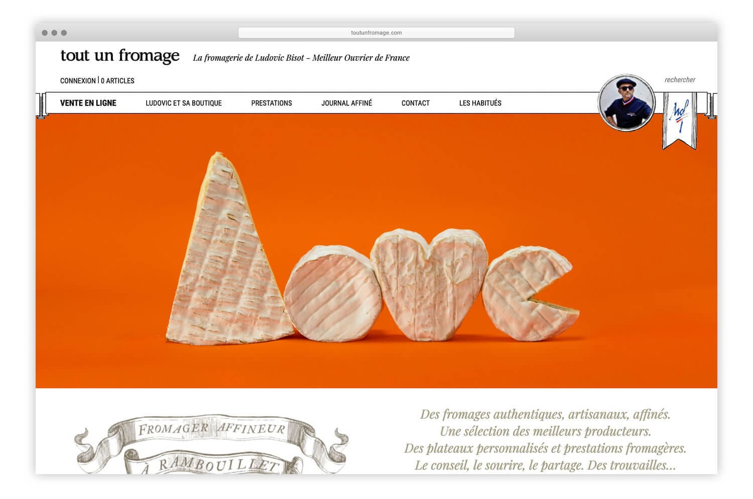 Web design du site du fromager Ludovic Bisot,, tout un fromage, design IchetKar