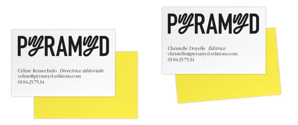 les cartes de visites s'habillent nouveau logotype Pyramyd dessiné par IchetKar
