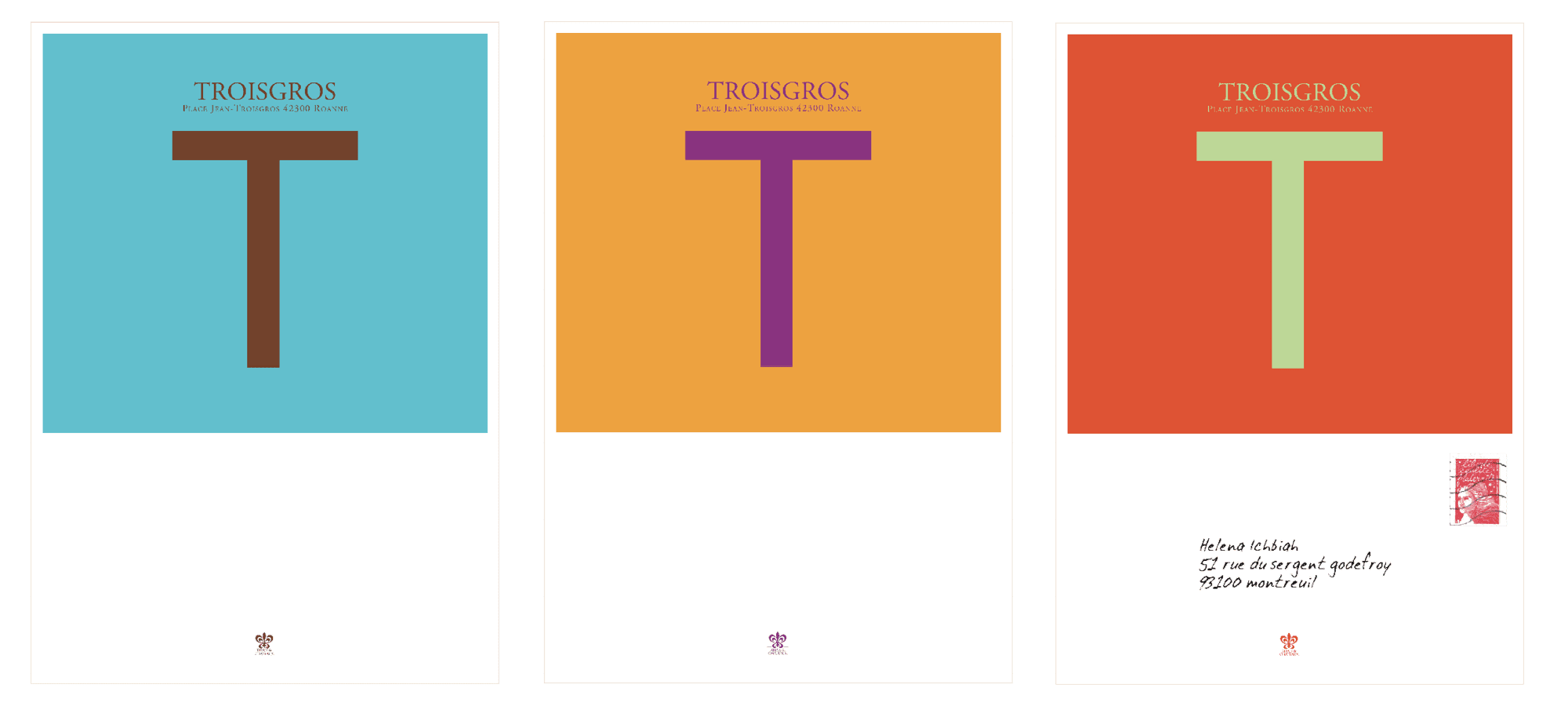 Les enveloppes de la maison Troisgros, identité visuelle avec le grand T par IchetKar