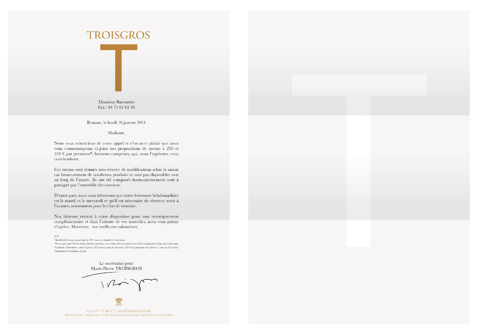 Le papier a lettre de la maison étoilée Troisgros, design graphique IchetKar