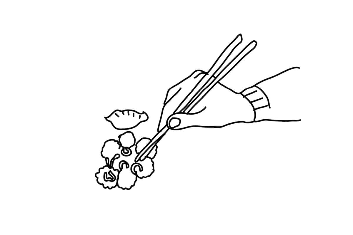 ichetKar dessine les destinations culinaires proposées sur l’île Daumesnil, raviolis pour le printemps japonais