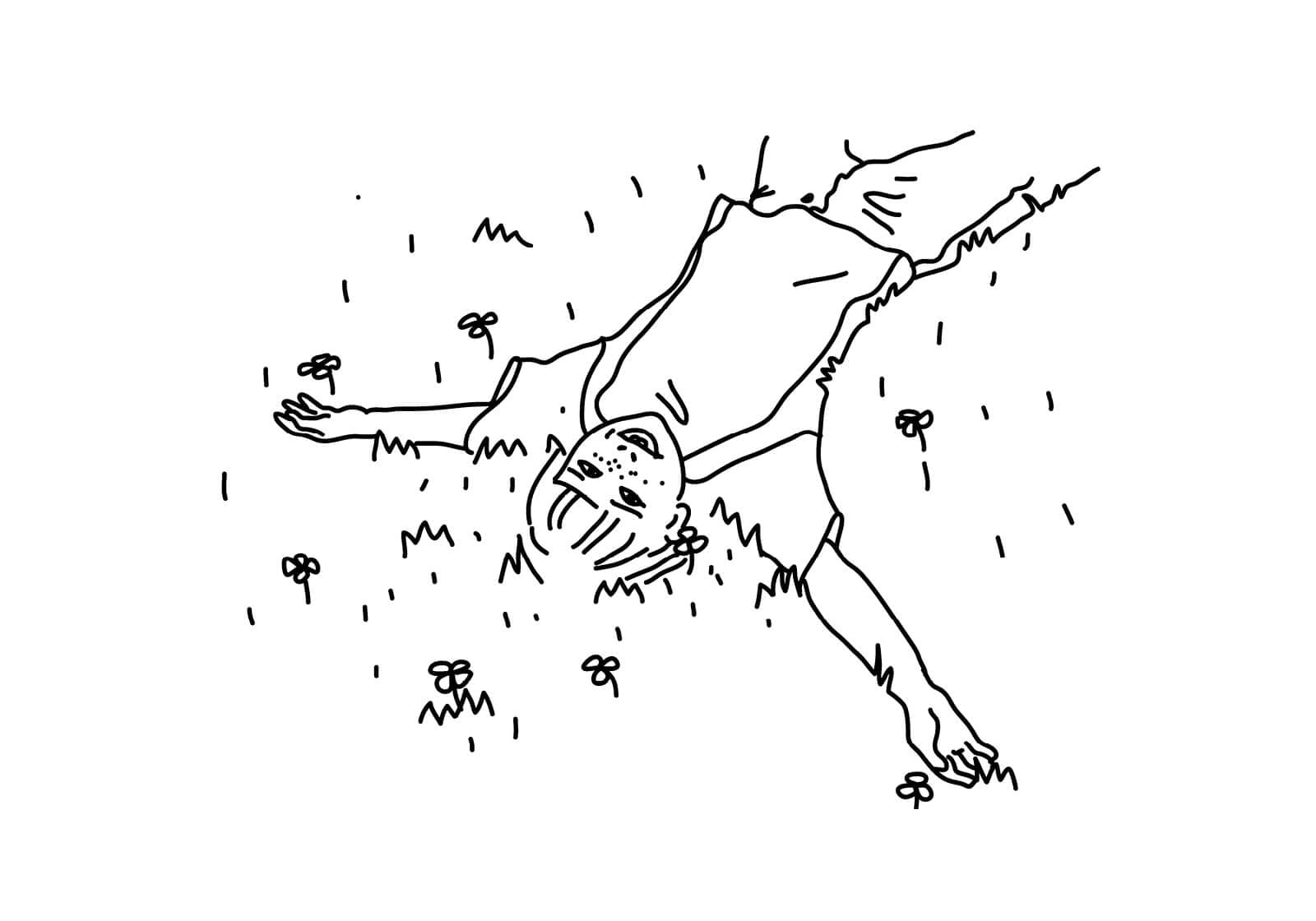 illustration d'enfant dans les marguerites pour le chalet des iles signé ichetkar
