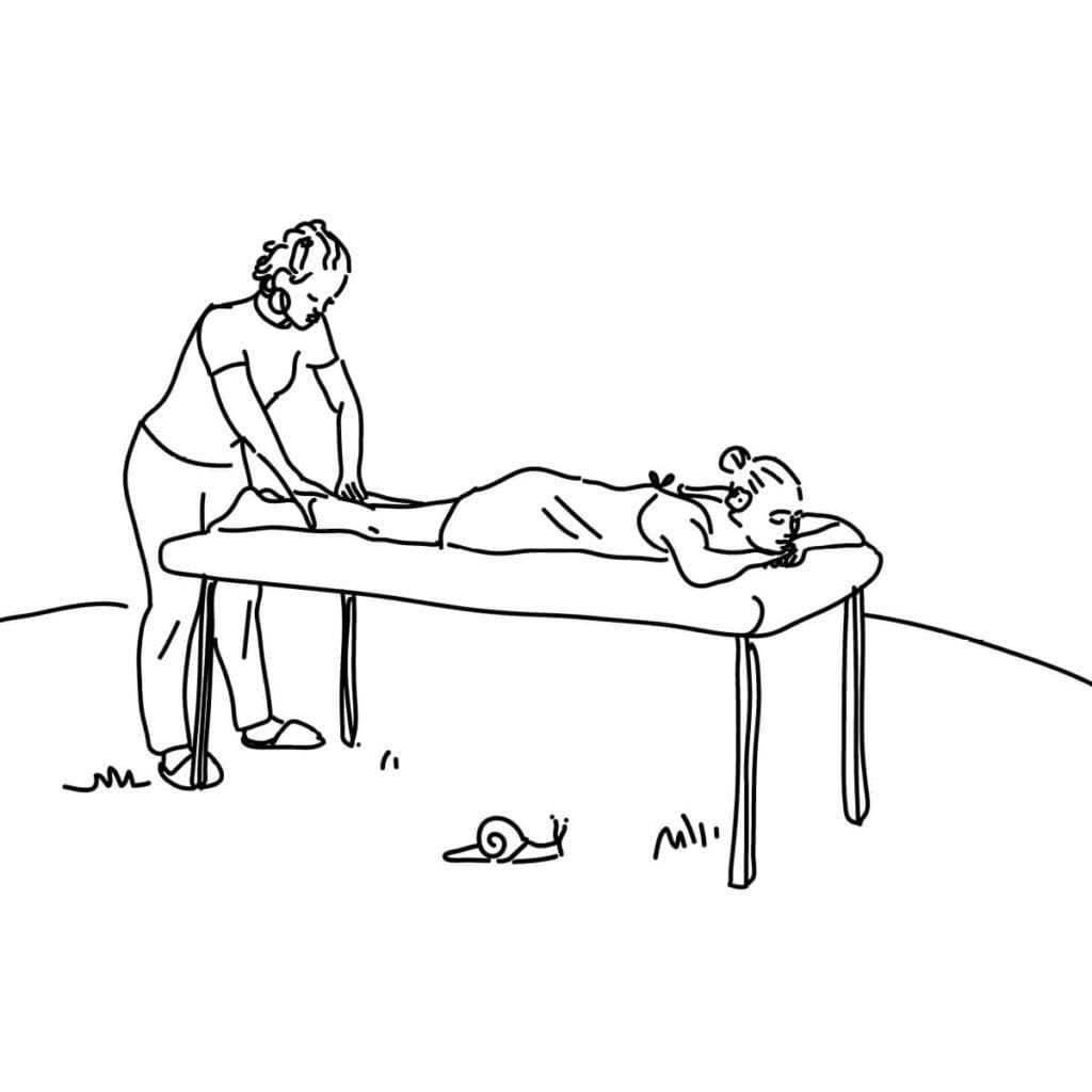 dessin illustration massage pour le chalet des iles signé ichetkar