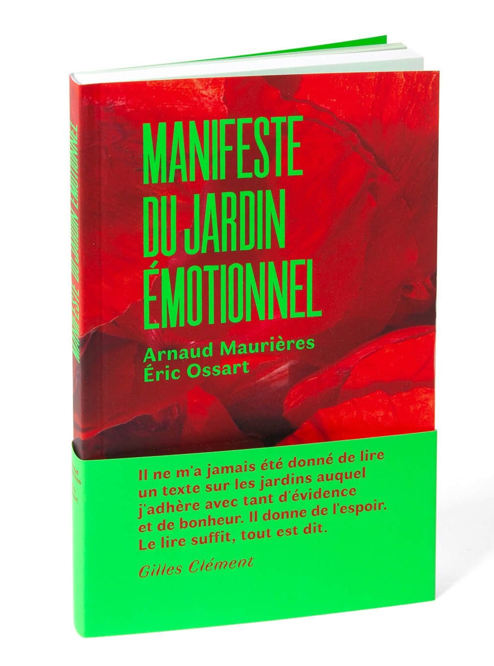 Couverture avec bandeau vert fluo du livre manifeste du jardin émotionnel, design IchetKar