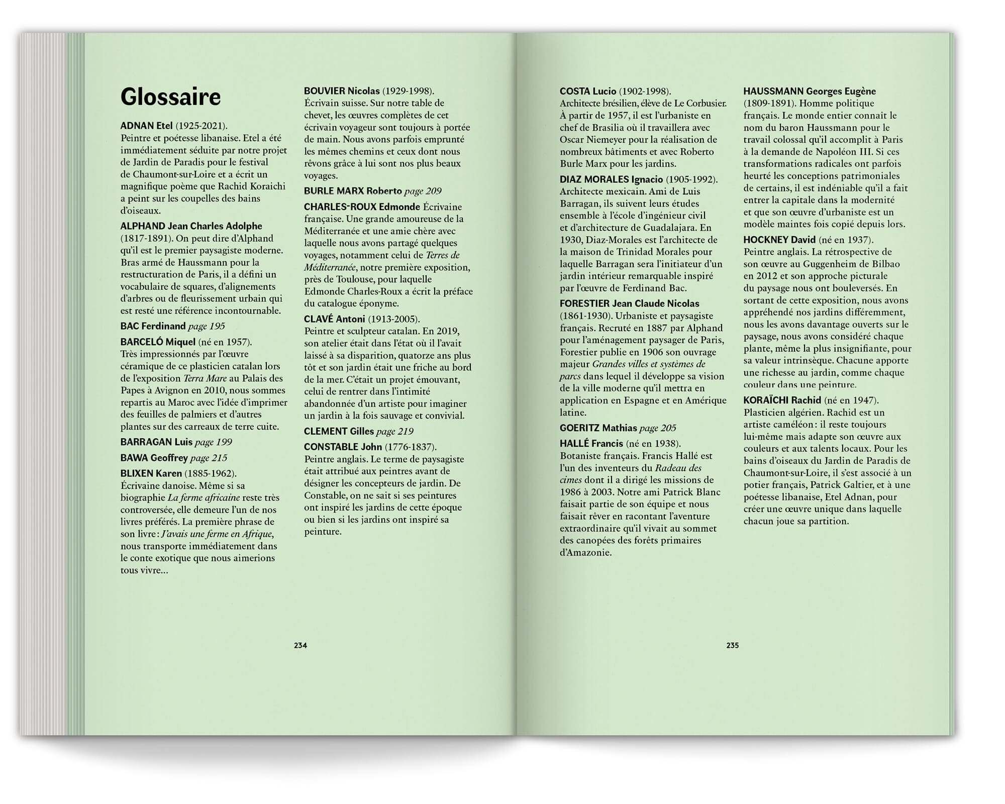 double page du glossaire du manifeste du jardin émotionnel de Ossart + Maurières, graphisme IchetKar