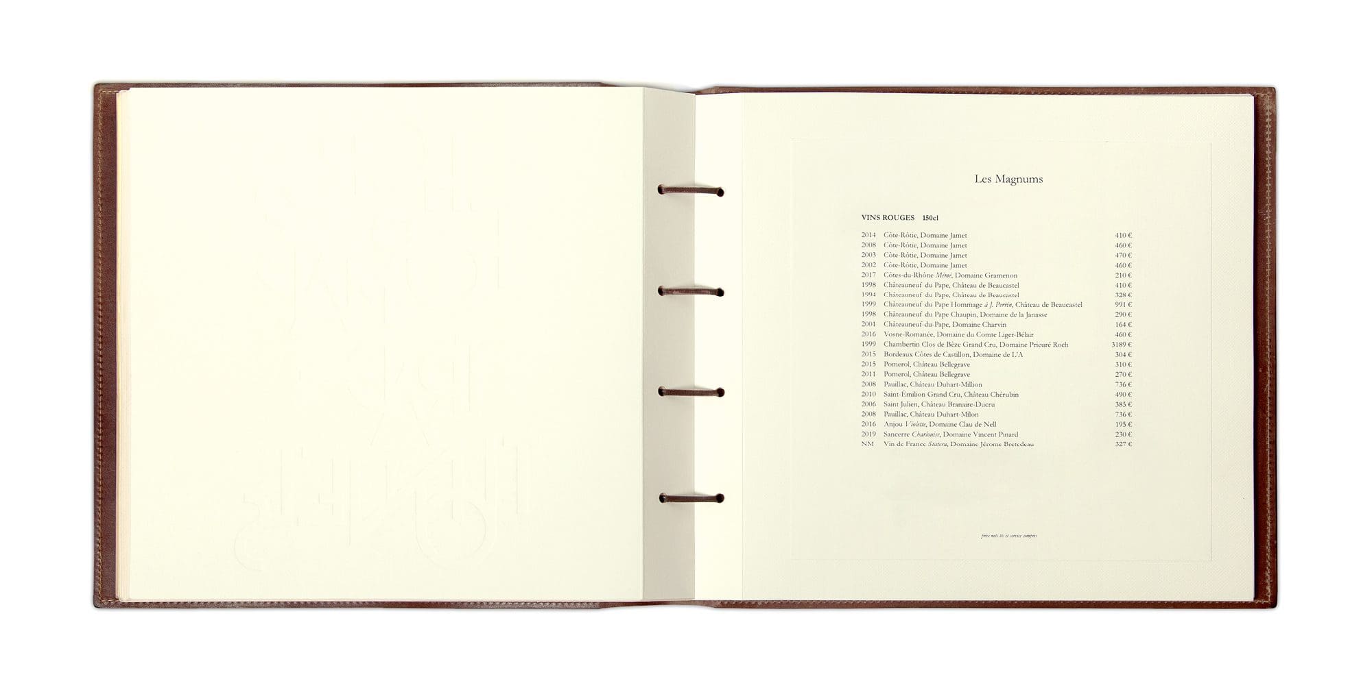 double page carte des hors formats traditionnels design signé Ichetkar pour le Balzac de Pierre Gagnaire