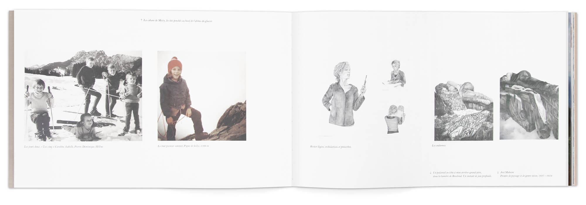 Photo de famille et premiers dessins pour l'ouverture du livre d'Hélène Muheim, maquette et mise en page IchetKar