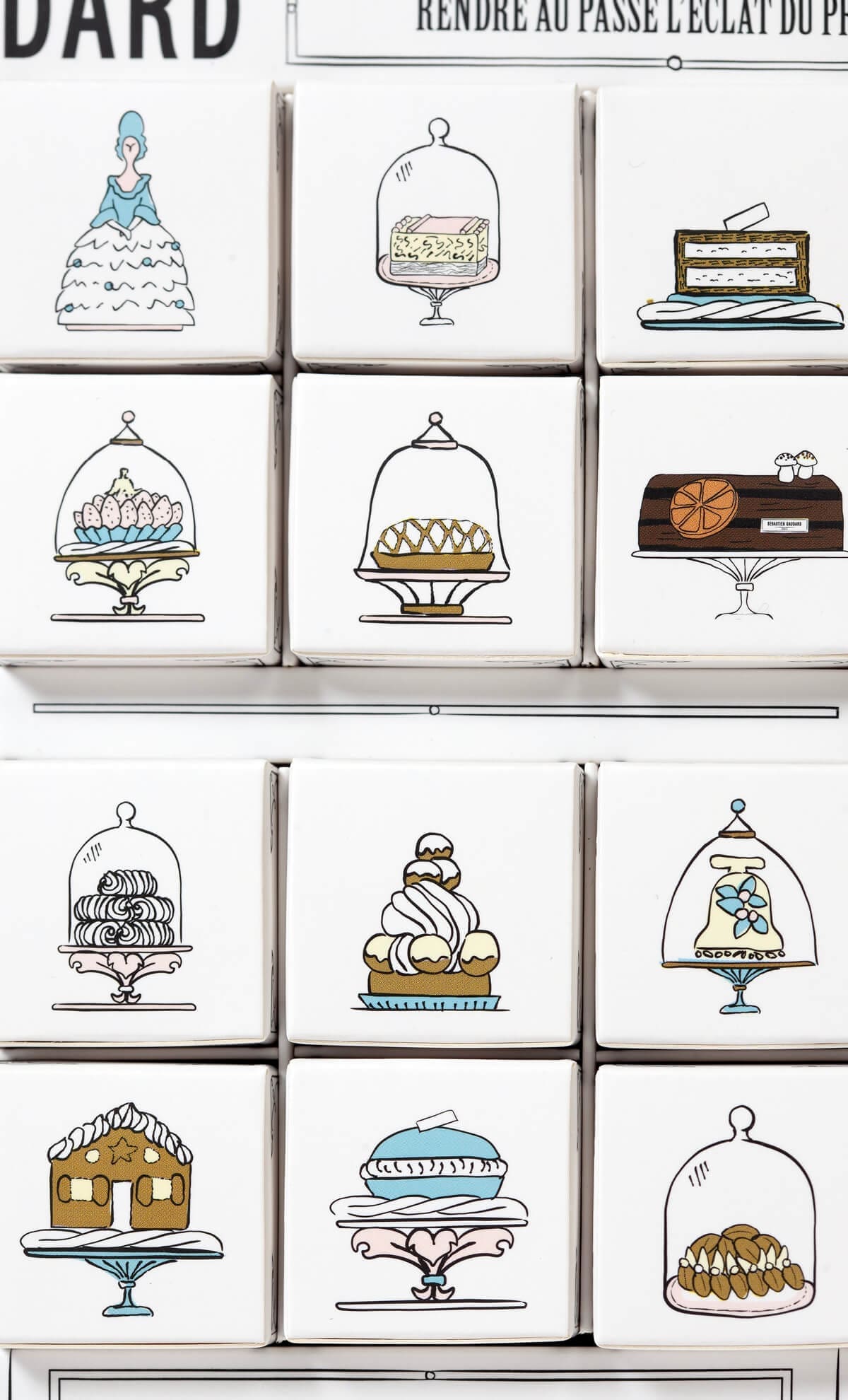 collection des patisseries de chef pâtissier sebastien gaudard sur les 24 cases du calendrier de lavent 2022 illustrations et design ichetkar