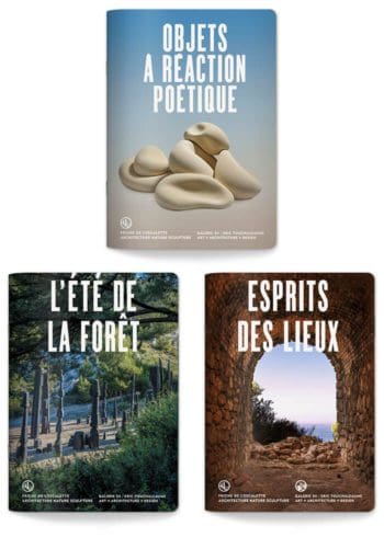Les couvertures du livret des saisons 2020, 2021 et 2022 de l'exposition à la Friche de l'escalette à Marseille, design IchetKar