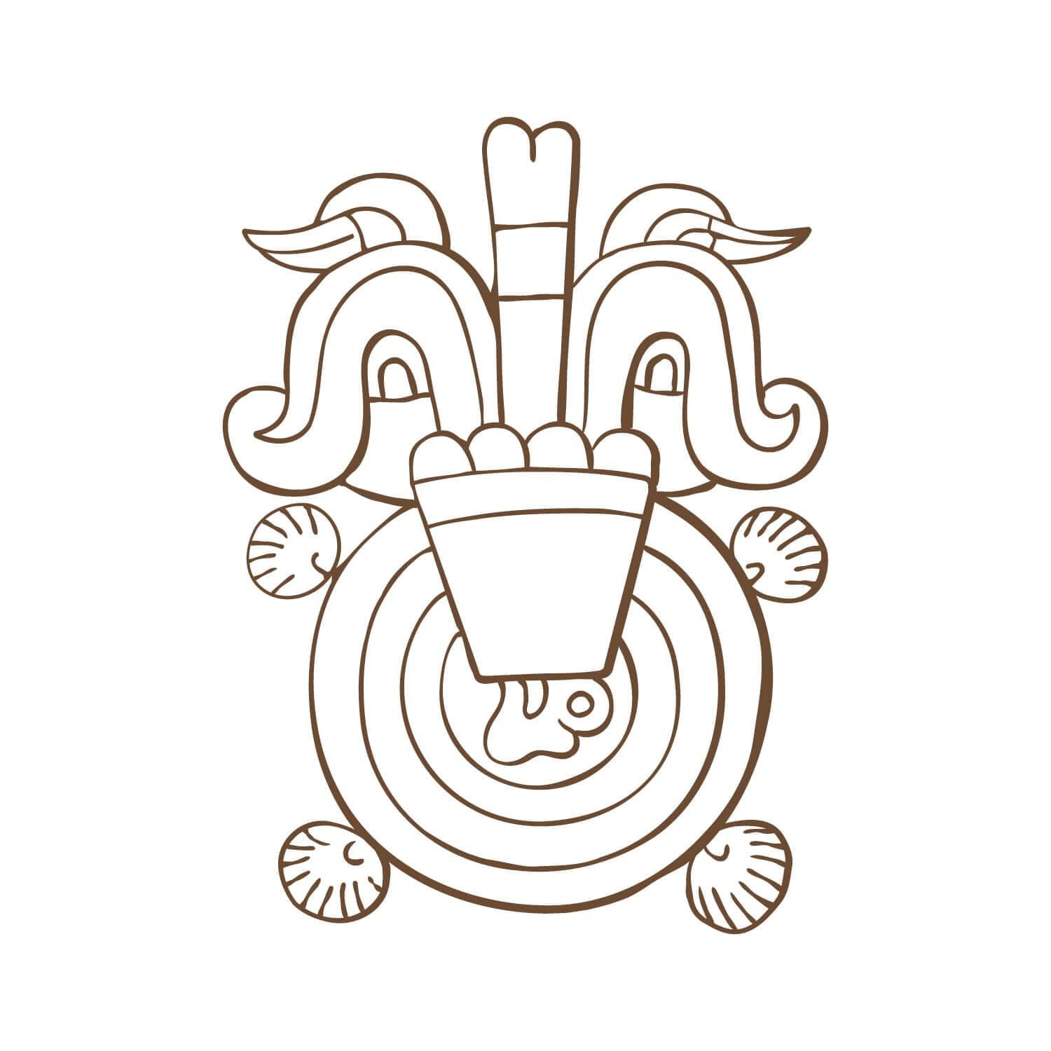 Le hiéroglyphe "Fiery Willpower" par Ichetkar est un symbole aztèque empreint de la culture mexicaine, créé pour le spa Esperanza.