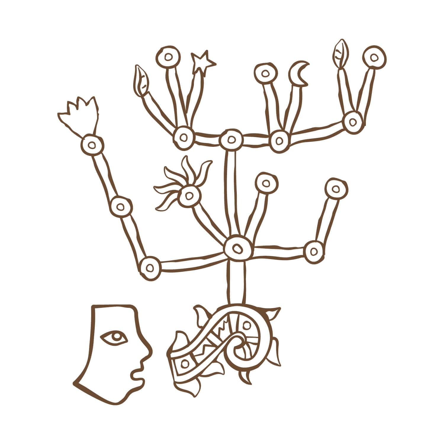 Le hiéroglyphe " Rooted Connection" signe de feu par Ichetkar est un symbole aztèque empreint de la culture mexicaine, créé pour le spa Esperanza.