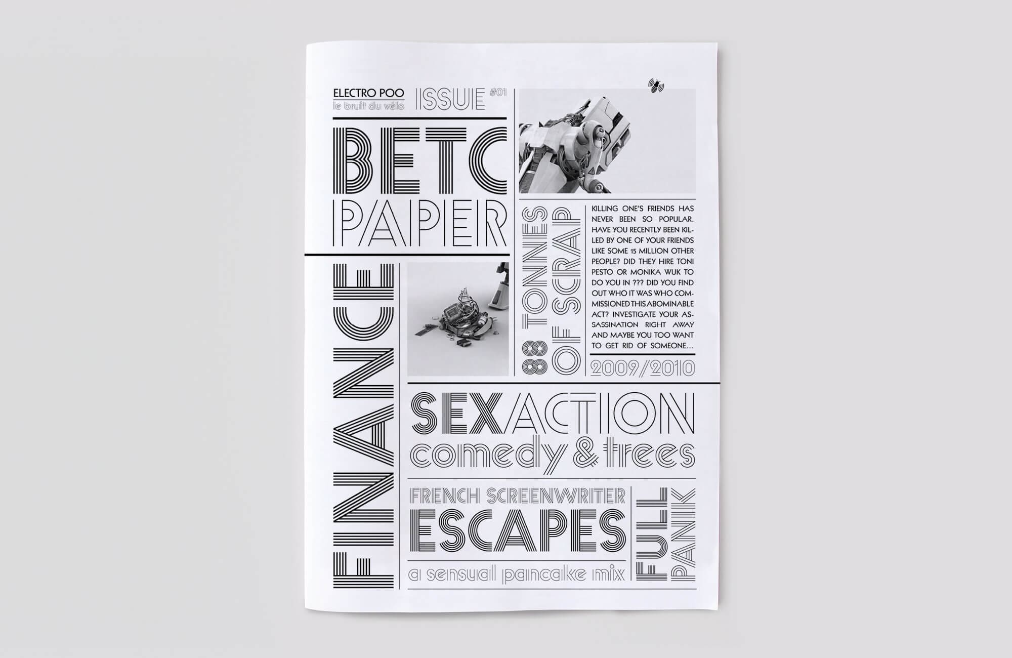 Couverture du BETC paper numéro 1, le magazine de l'agence de publicité du meme nom, composition typographique avec la Prisma, design IchetKar