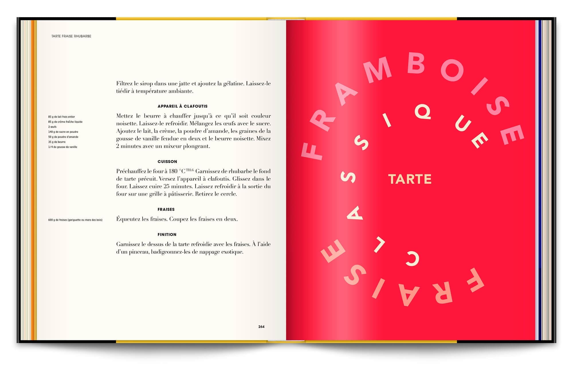 Livre Infiniment de Pierre Hermé, jeu typographique et couleur pop pour les pages de recettes, design éditorial et mise en page IchetKar