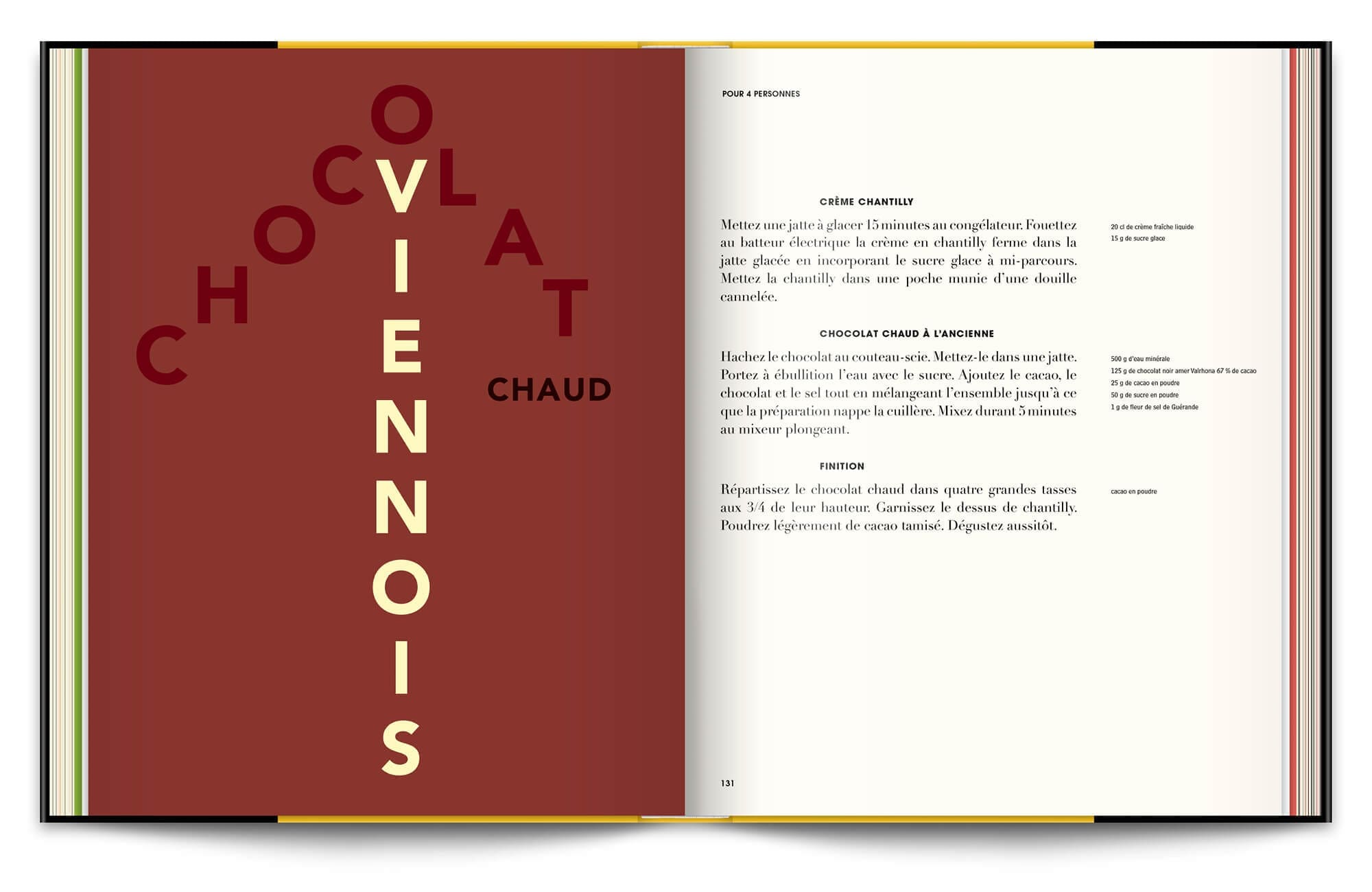 Typographie expressive pour la recettes chocolat viennois pour le livre Infiniment de Pierre Hermé, graphisme et mise en page IchetKar
