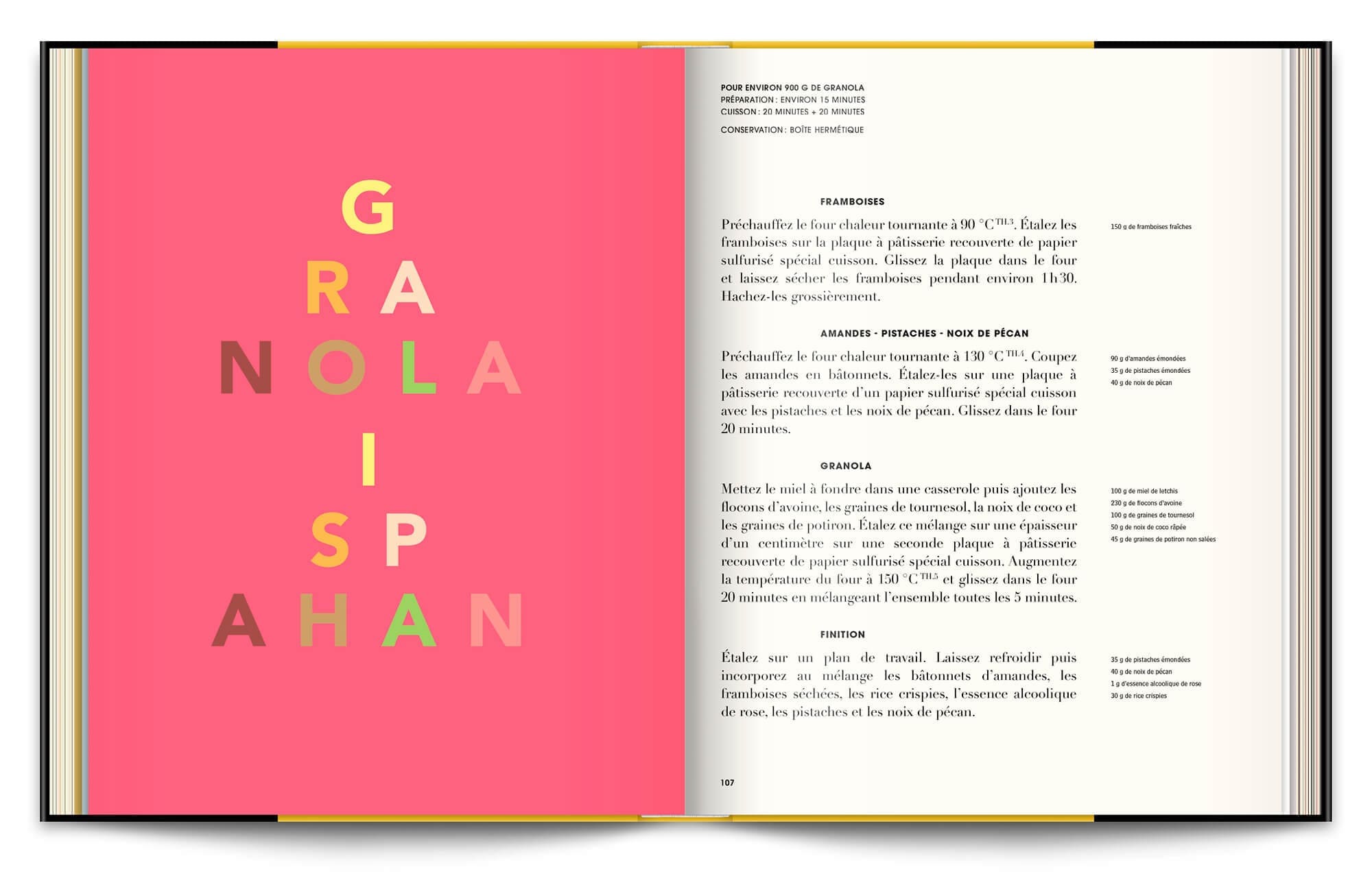 Le livre Infiniment de Pierre Hermé, typographie expressive et couleurs acidulées pour les pages de recettes, design éditorial IchetKar