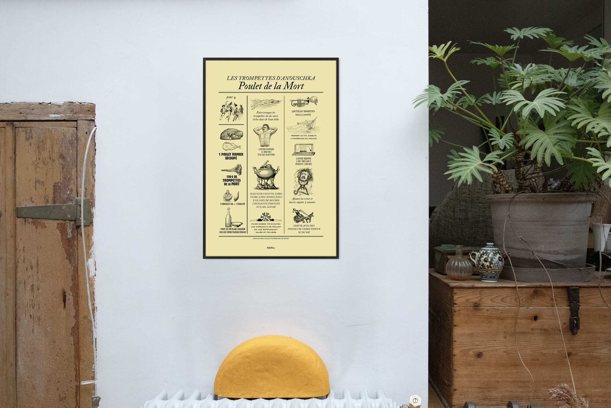 affiche recette ichetkar pour beau magazine illustrant les trompettes d'anouschka poulet de la mort, en vente sur notre e-shop