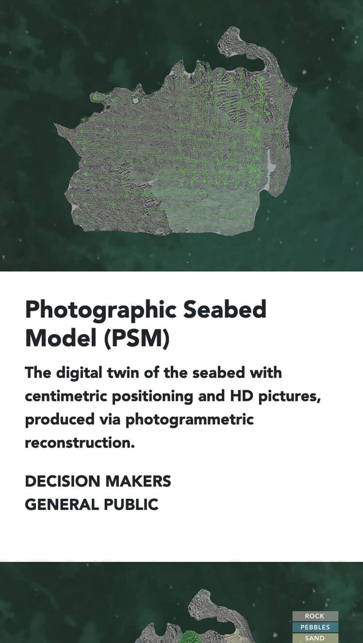 cosma, la startup de data sous-marine, présente son offre et sa technologie de cartographie en photogramétrie des habitats sous marin, graphisme Ich&Kar